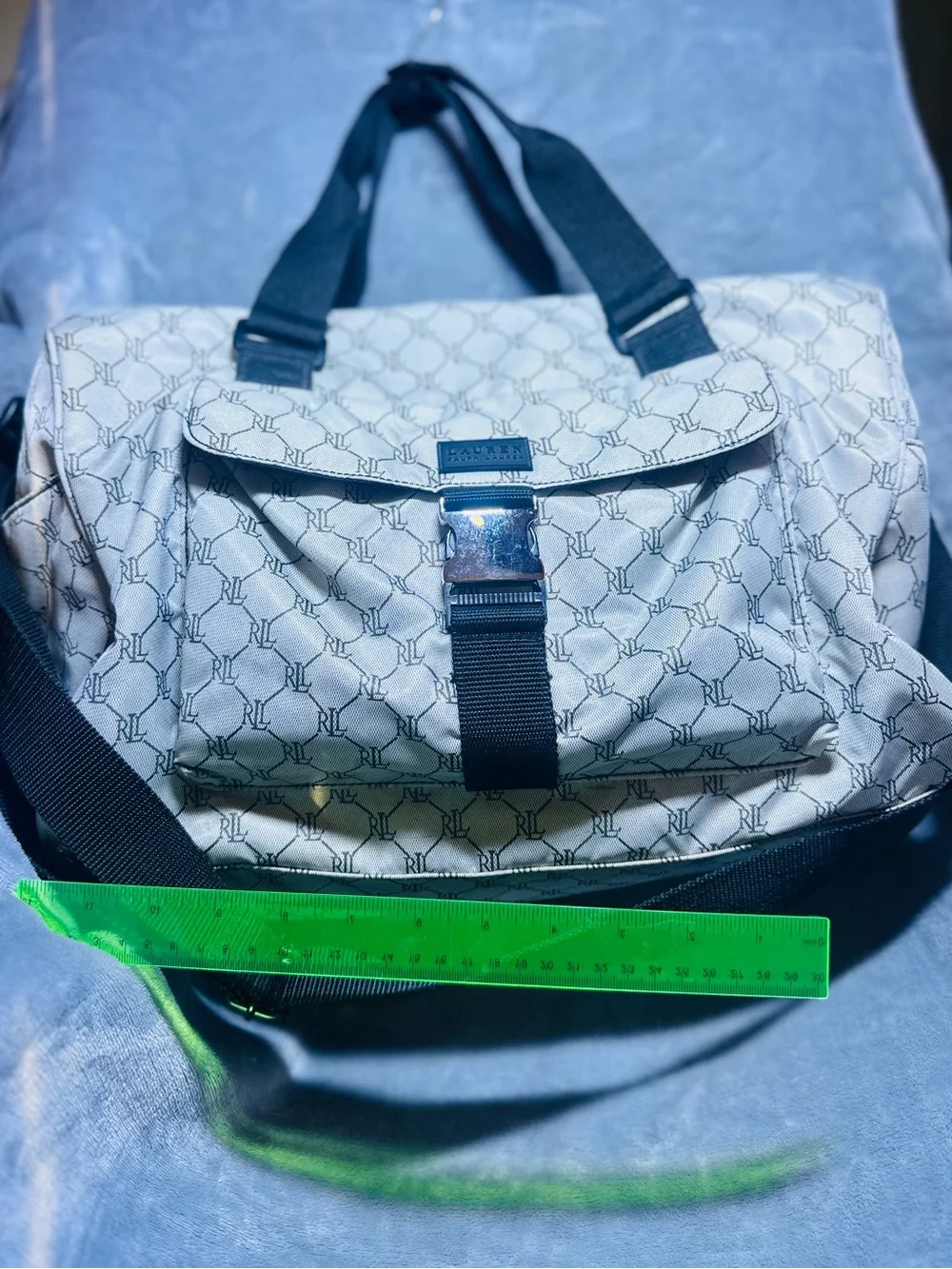 Ralph Lauren Beige Monogram Messenger Bag with Black Strap
